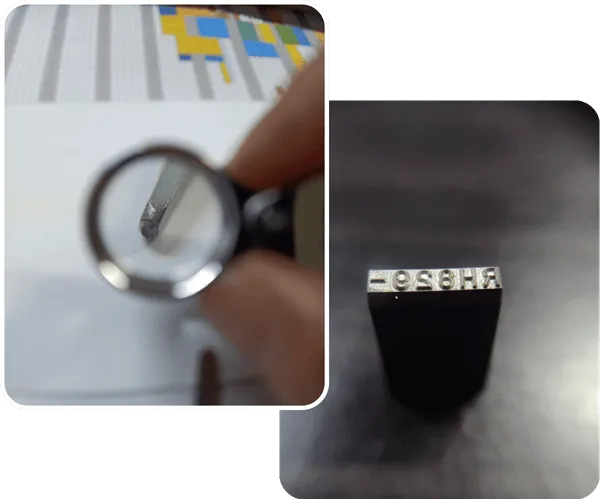 Inspecting a precision-machined stamping die component under a magnifying loupe